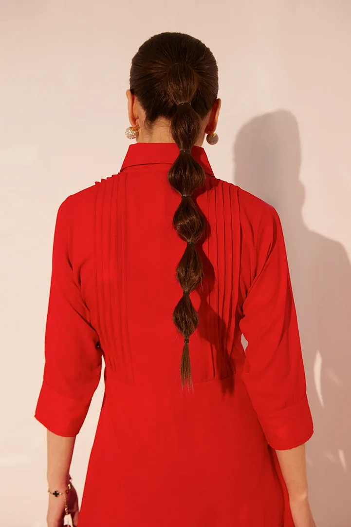Red Knee-Length Party Full Sleeves Dress