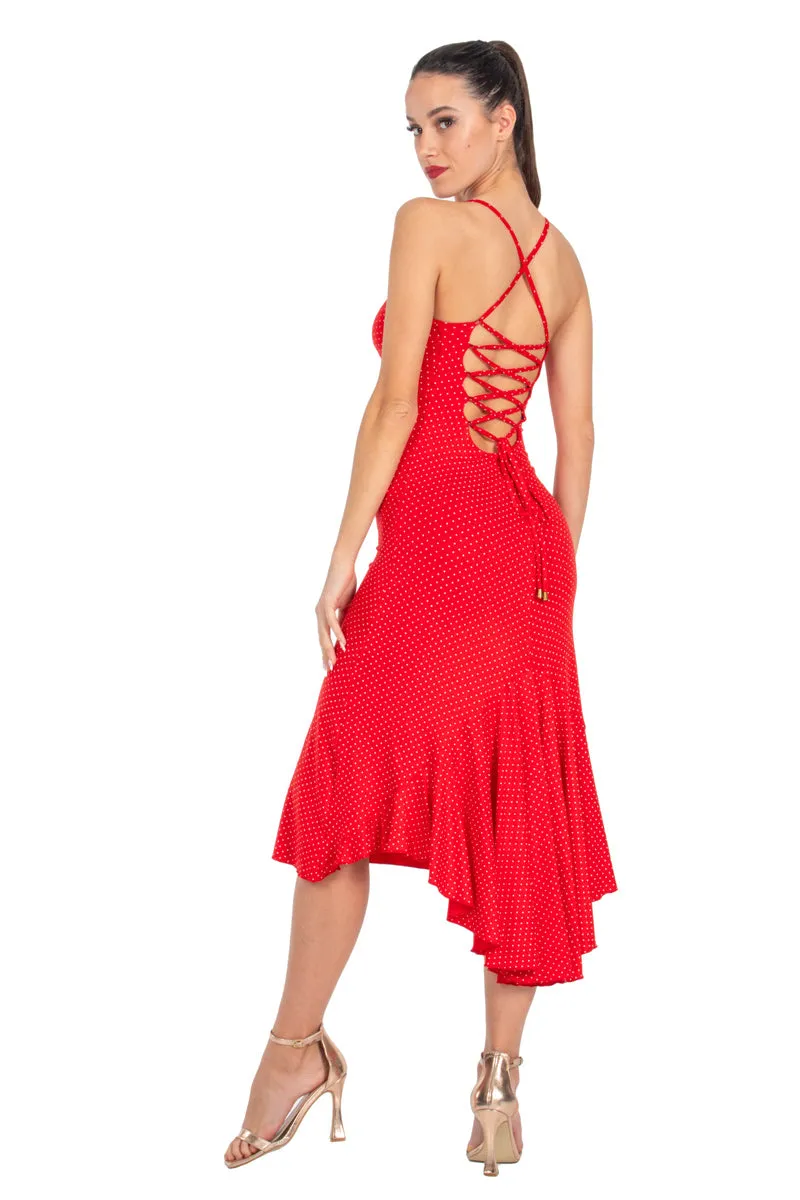 Red Polka Dot Lace-up Tango Dress With Tail