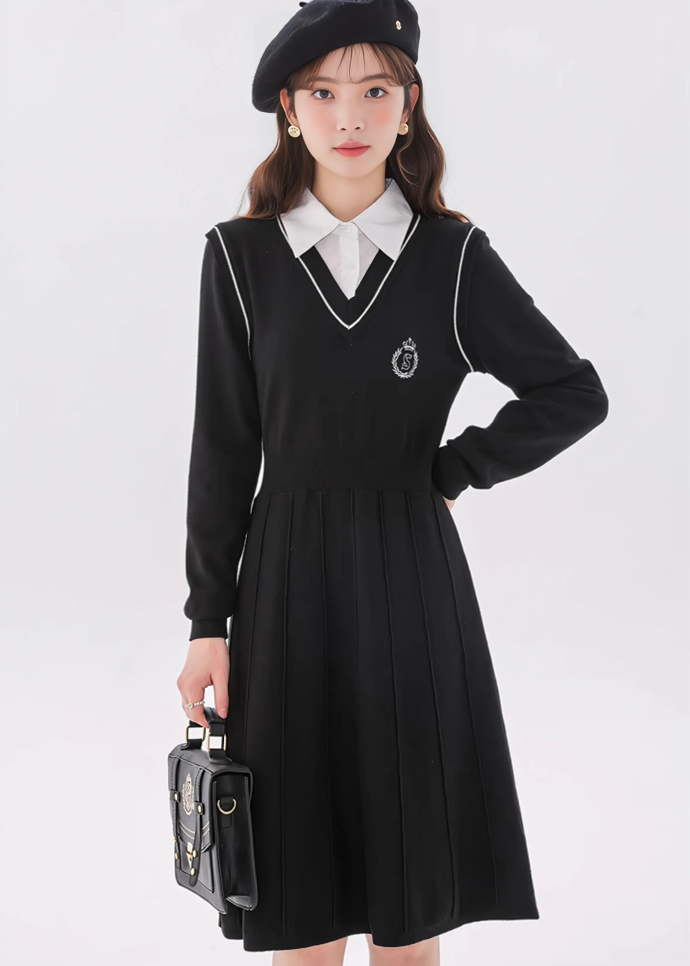 RETRO COLLEGE STYLE KNIT DRESS