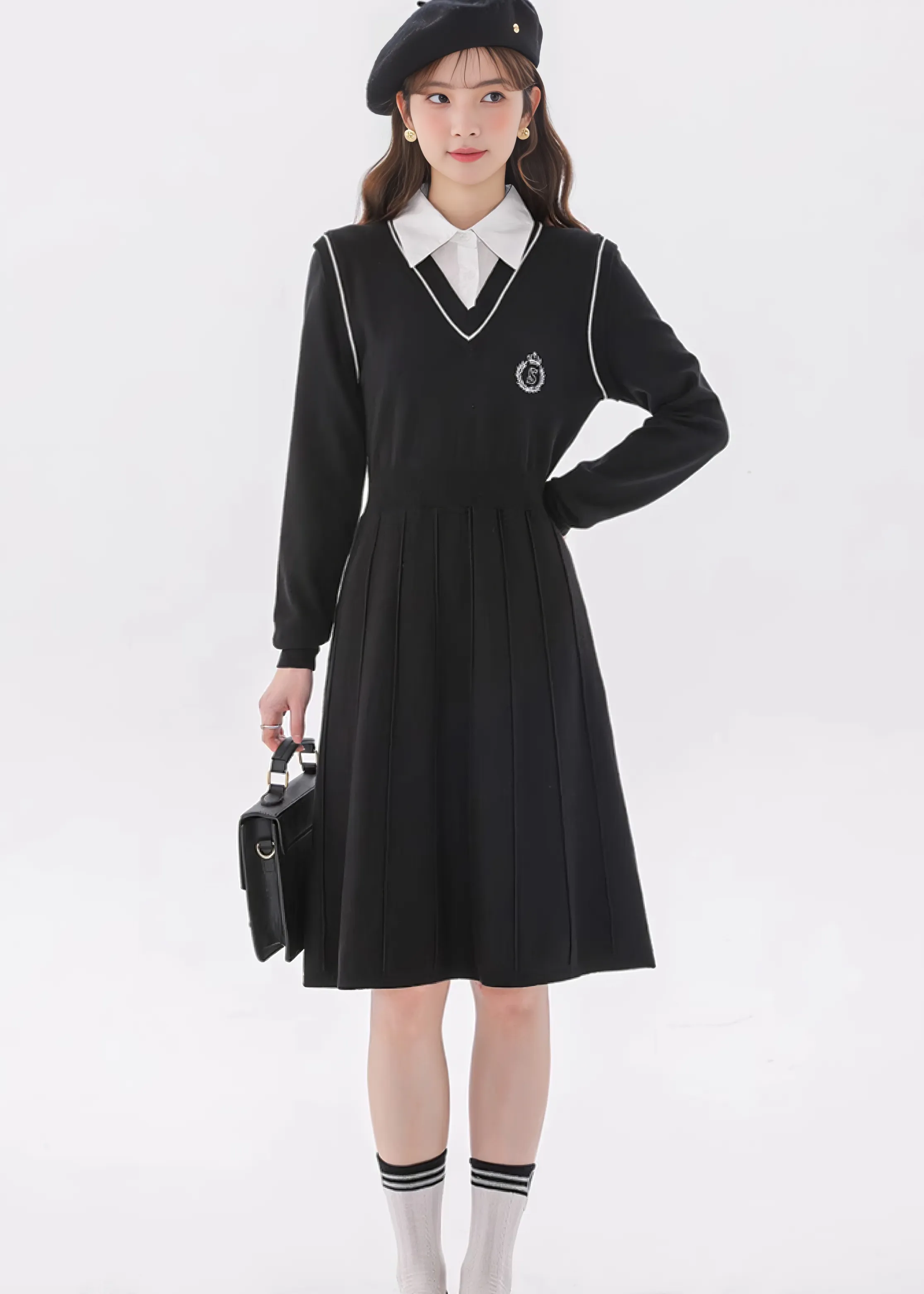 RETRO COLLEGE STYLE KNIT DRESS
