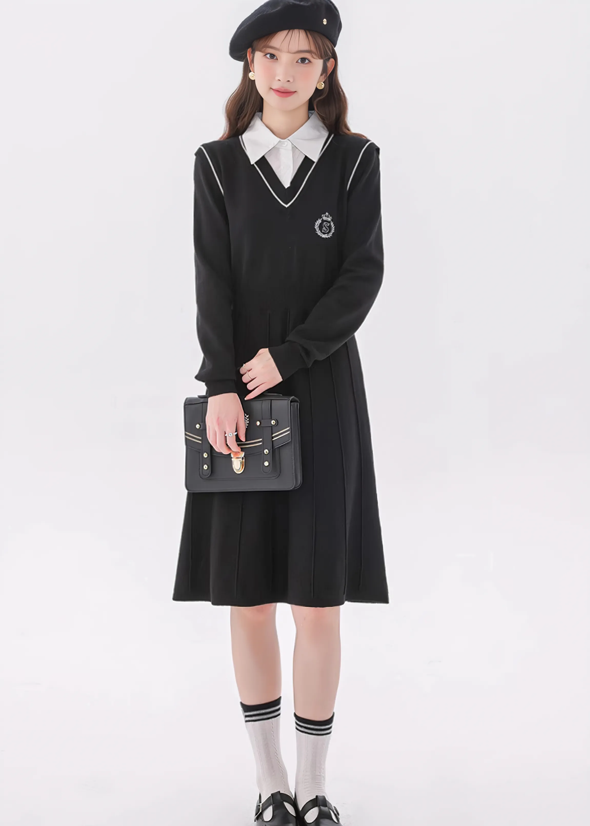 RETRO COLLEGE STYLE KNIT DRESS
