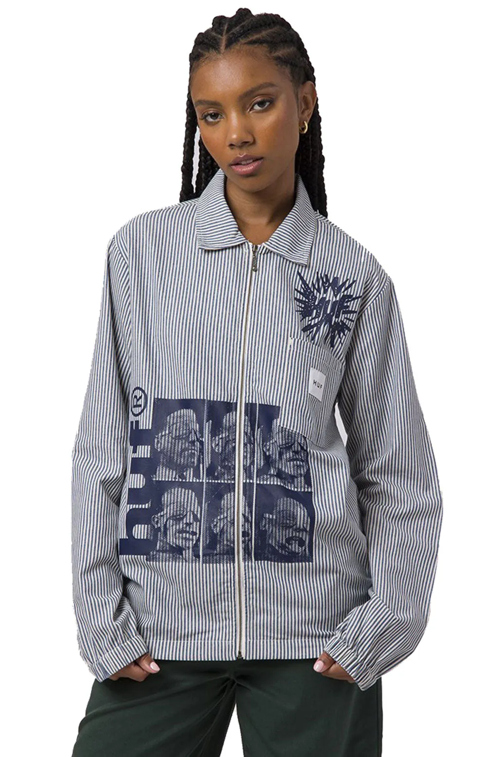 Retro Workwear Full-Zip Long Sleeve Top - Black
