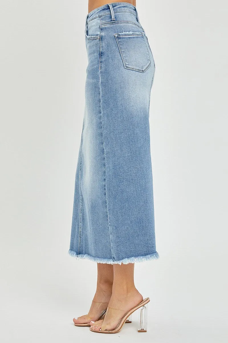 Risen Medium High Rise Frayed Hem Long Pencil Skirt