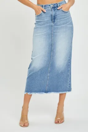 Risen Medium High Rise Frayed Hem Long Pencil Skirt