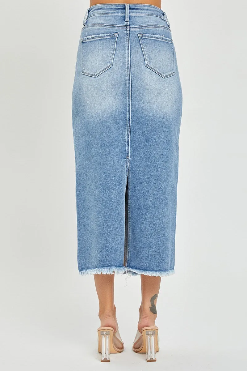 Risen Medium High Rise Frayed Hem Long Pencil Skirt