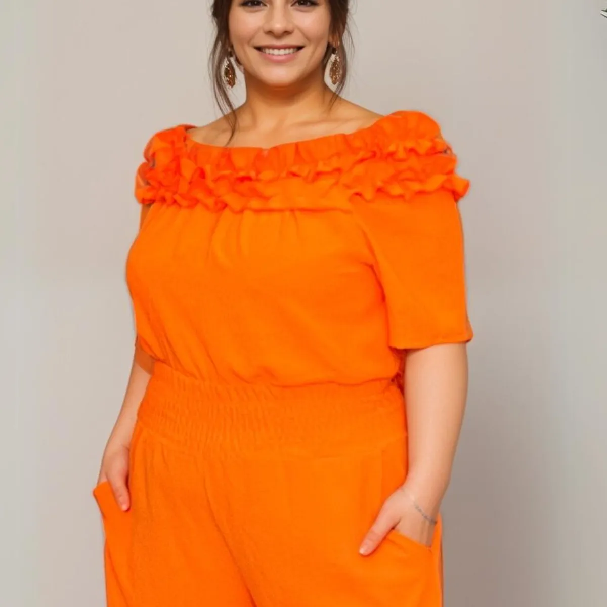 ROCKTHOSECURVES RUFFLED NECK OUT FIT SET WITH POCKET PALAZZO TROUSERS