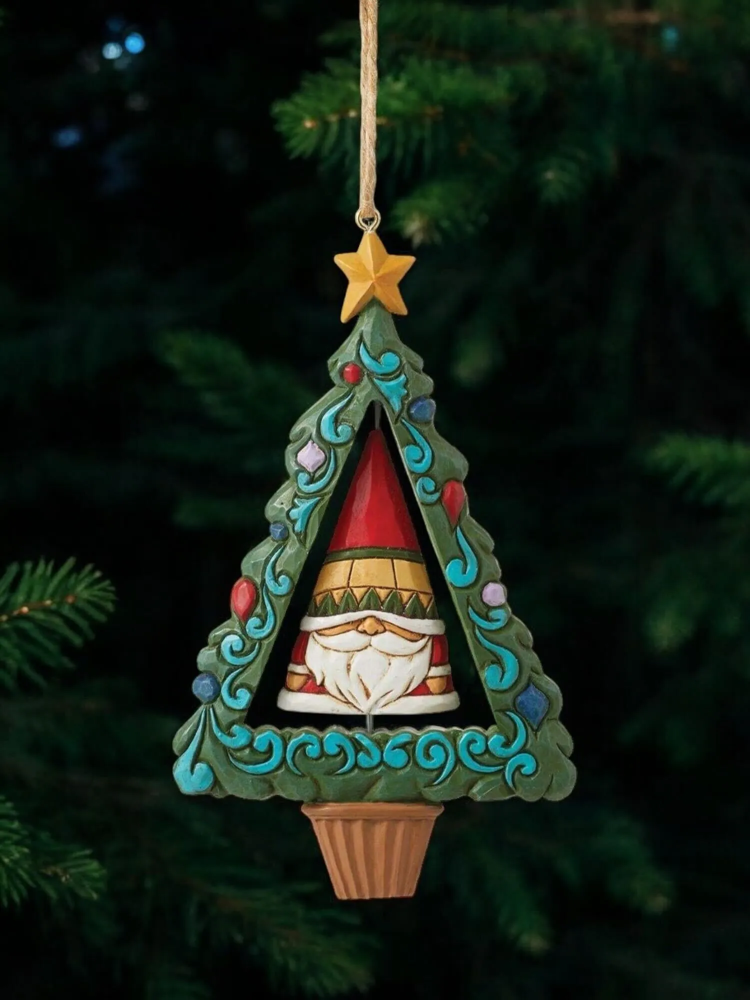 Rotating Gnome in Tree Ornament