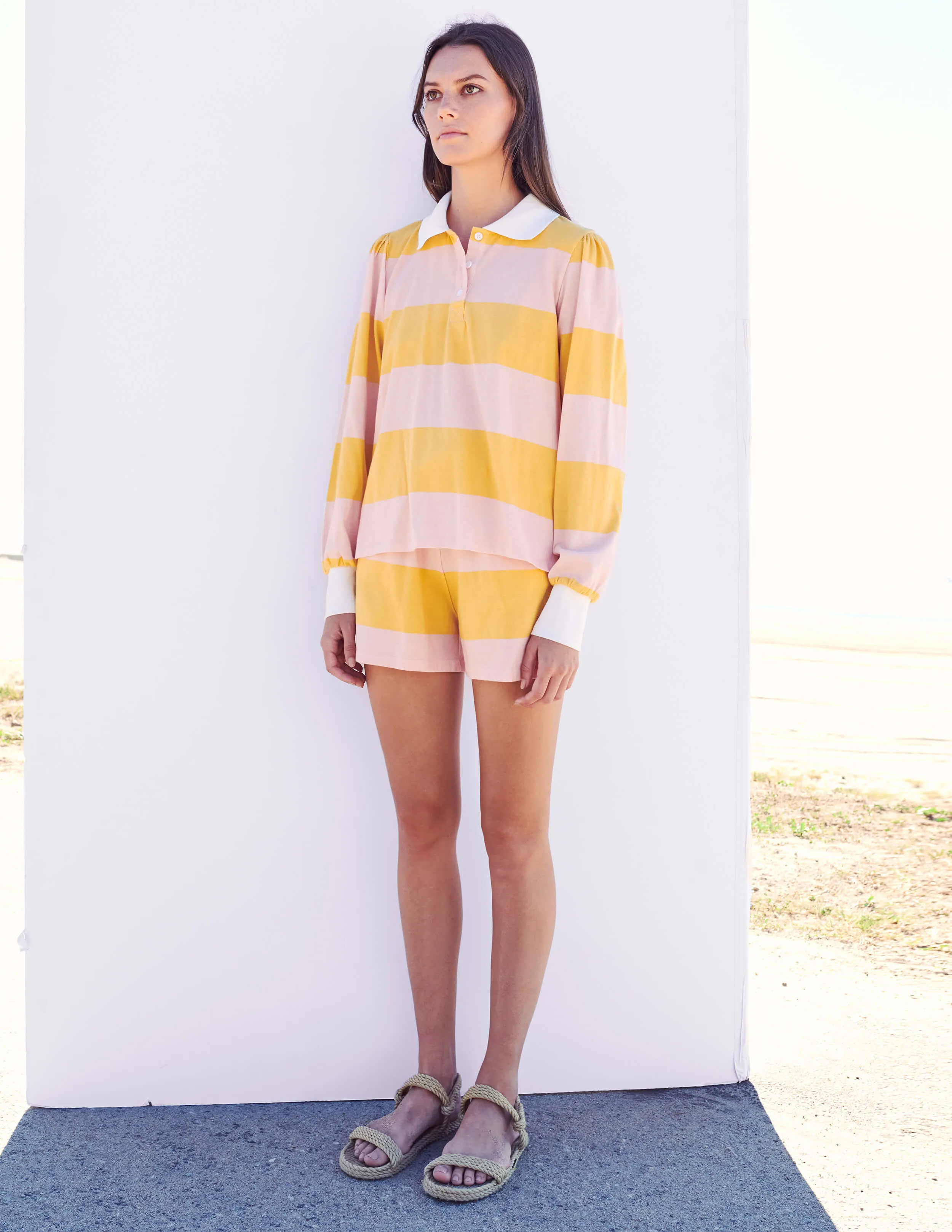 Rugby Stripe Polo Shirt, Light Orchid/Clay
