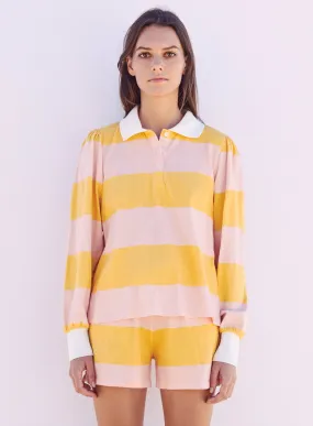 Rugby Stripe Polo Shirt, Light Orchid/Clay