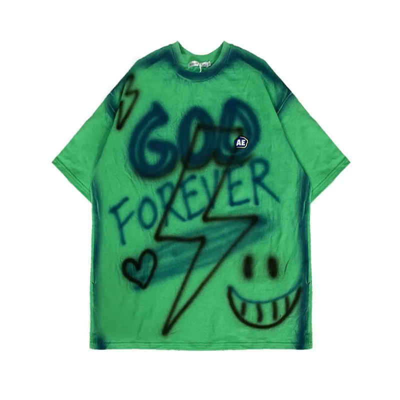Sale Grunge Aesthetic Spray Paint Print Loose T-Shirt