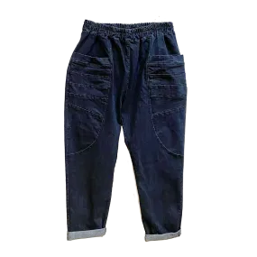 Seam Pocket Denim Balloon Trousers Dark Wash