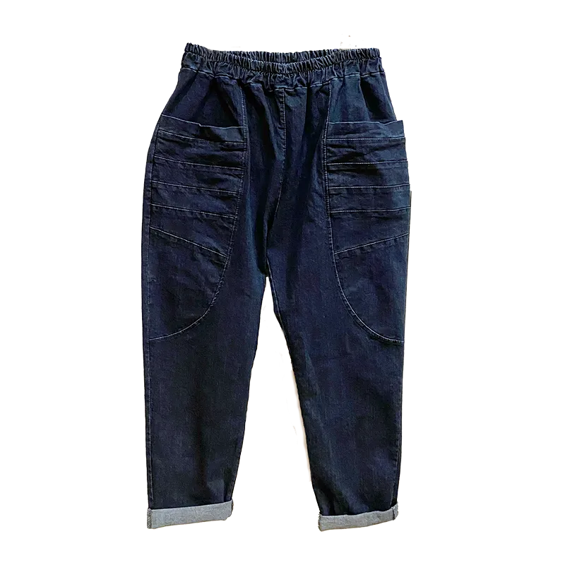 Seam Pocket Denim Balloon Trousers Dark Wash