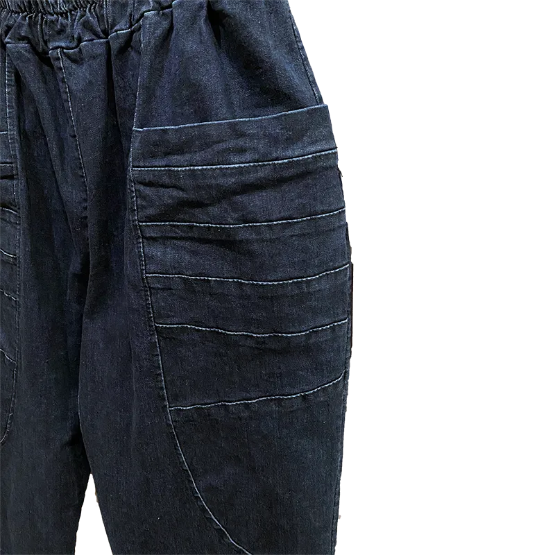 Seam Pocket Denim Balloon Trousers Dark Wash