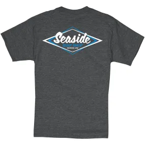 Seaside Surf Shop Mens Vintage Logo Tee - Charcoal Heather/White Blue