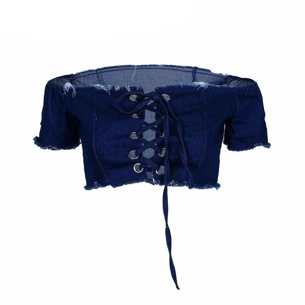 Sexy Lace Up Off Shoulder Crop Top Shirt