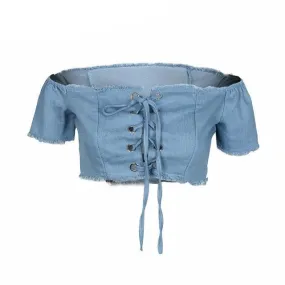 Sexy Lace Up Off Shoulder Crop Top Shirt