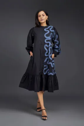 SHIRT DRESS WITH PLEATED FRILL DETAILING ON ONE SIDE