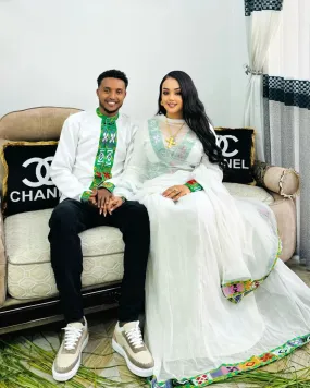 Simple Green Habesha Couples Outfit Elegant Ethiopian Traditional Couples Outfit
