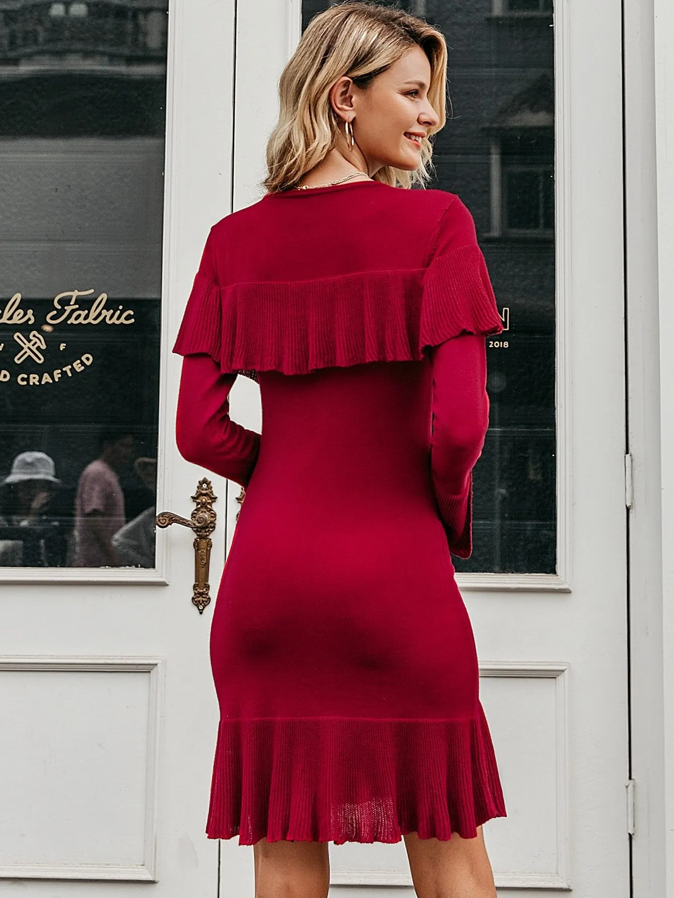 Simplee Solid Ruffle Trim Jumper Dress Without Belted