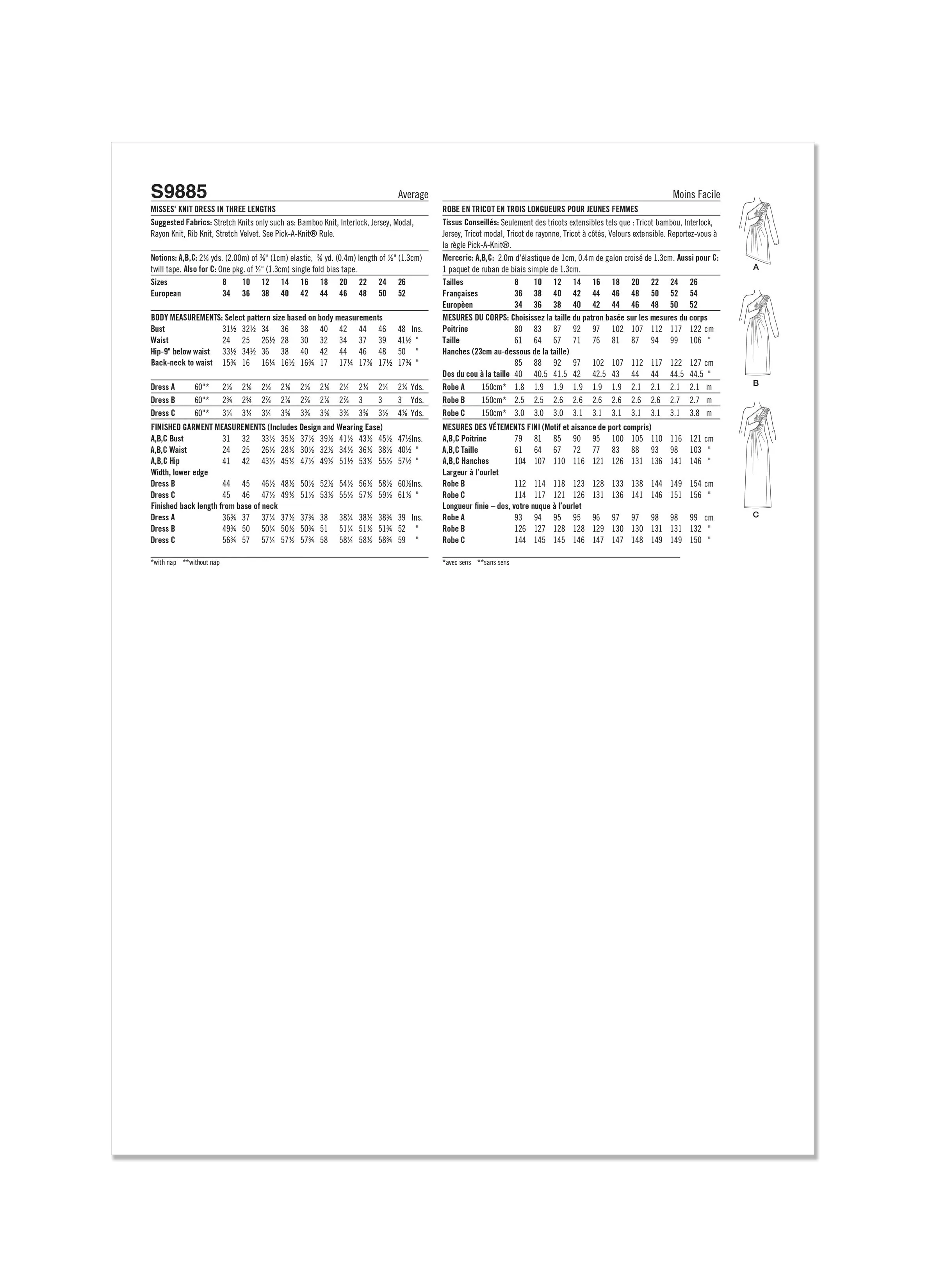 Simplicity Sewing Pattern 9885 Knit Dress in Three Lengths