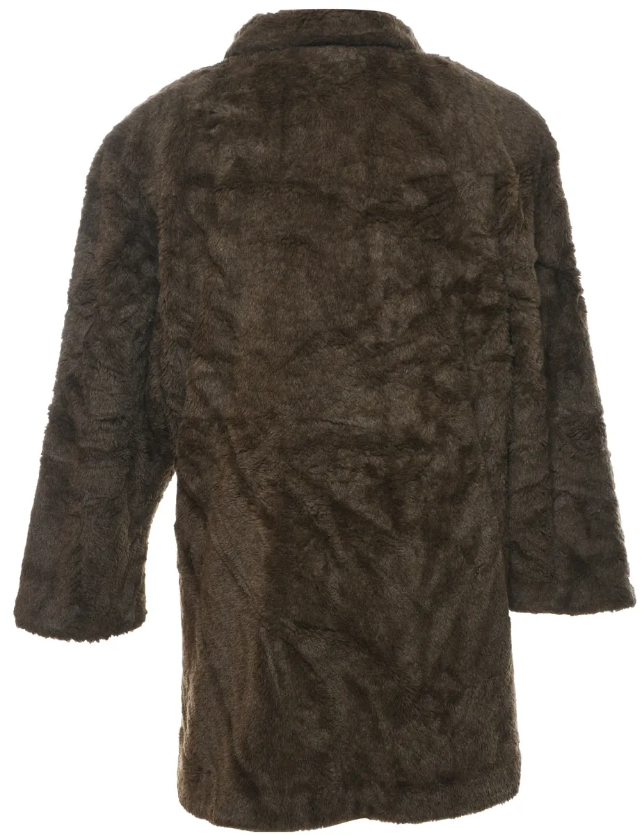 Single Breasted Classic Brown Faux Fur Coat - XL