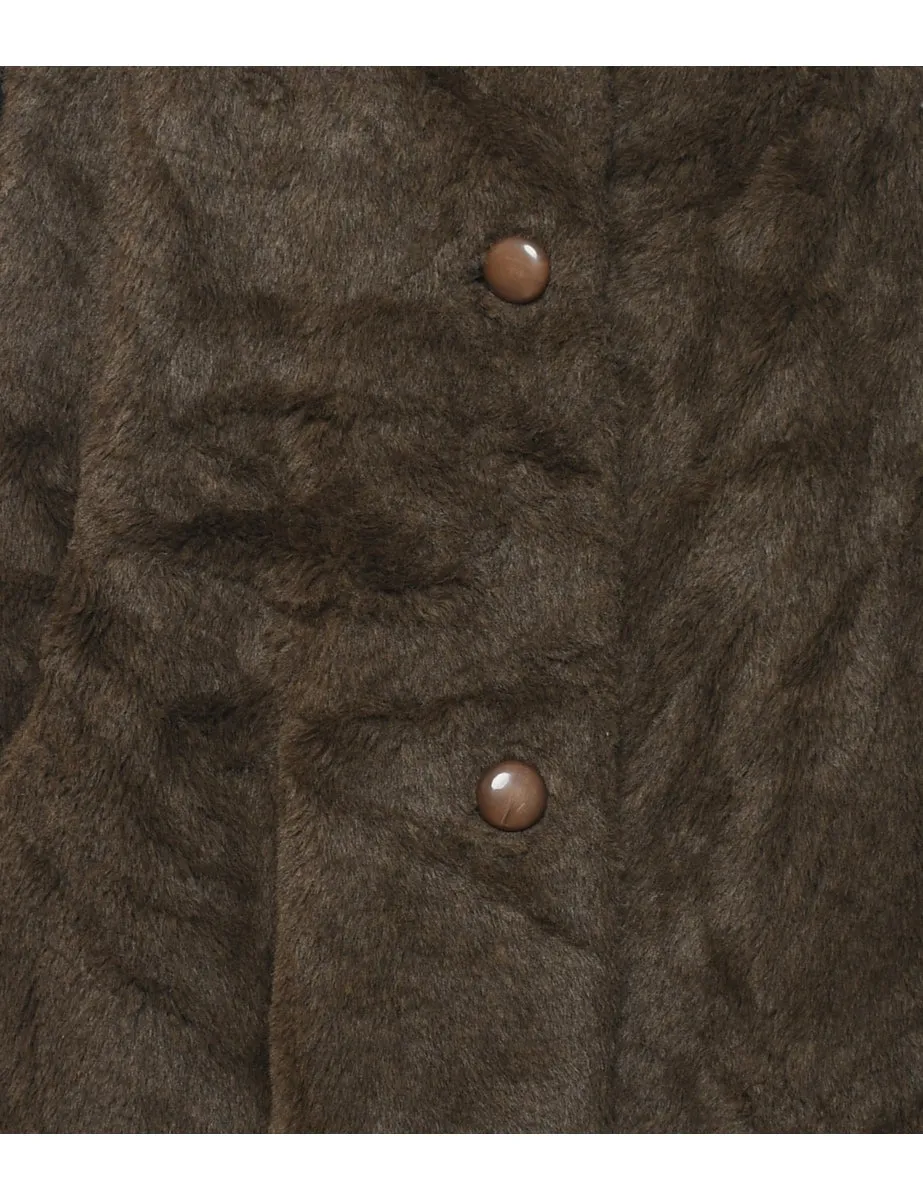 Single Breasted Classic Brown Faux Fur Coat - XL