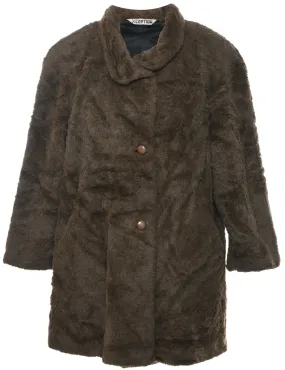 Single Breasted Classic Brown Faux Fur Coat - XL