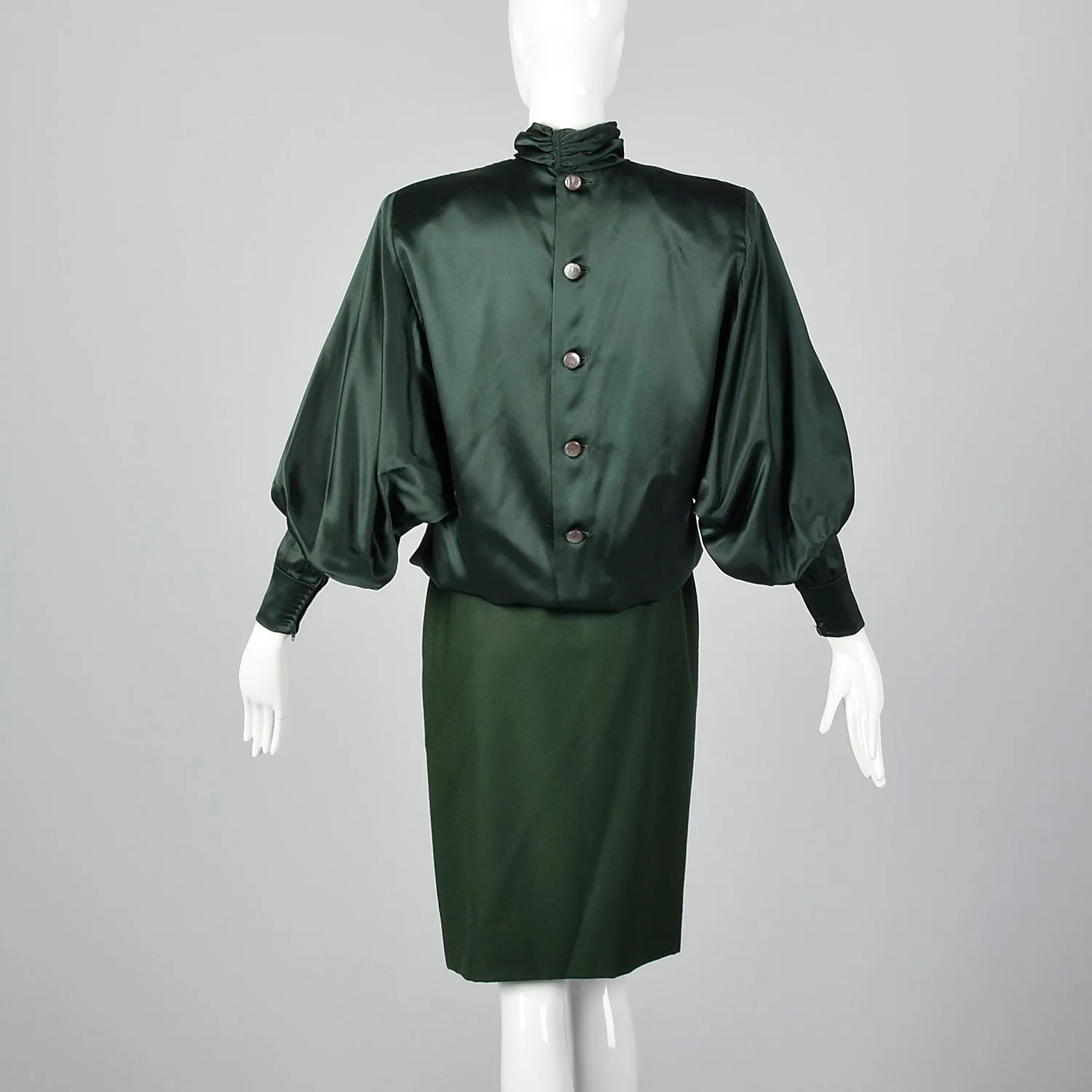Small Galanos 1980s Green Silk and Wool Set