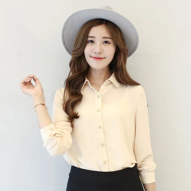 Solid Color Lapel Casual Loose Long Sleeve Shirt