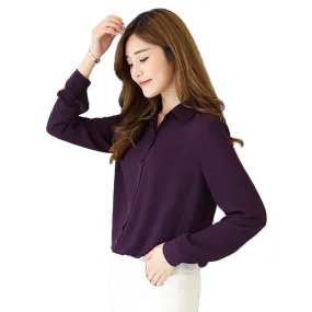 Solid Color Lapel Casual Loose Long Sleeve Shirt