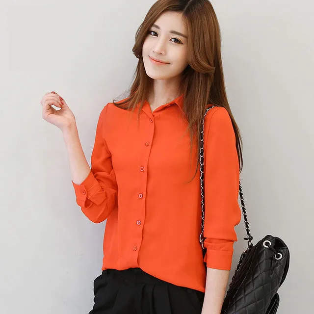 Solid Color Lapel Casual Loose Long Sleeve Shirt