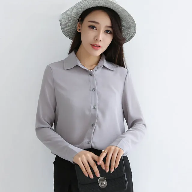 Solid Color Lapel Casual Loose Long Sleeve Shirt