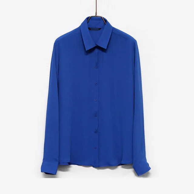 Solid Color Lapel Casual Loose Long Sleeve Shirt