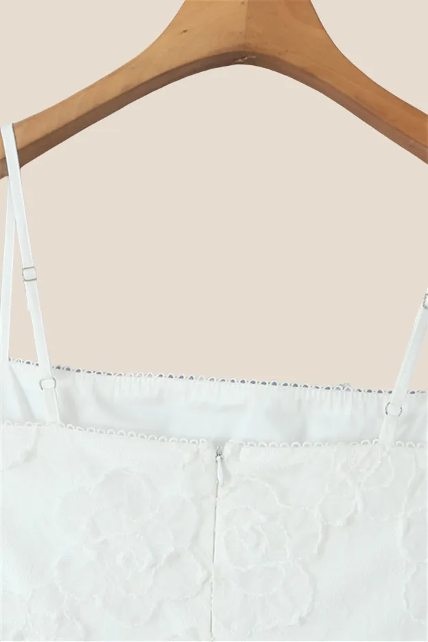 Spaghetti Straps White Lace Sheath Long Dress