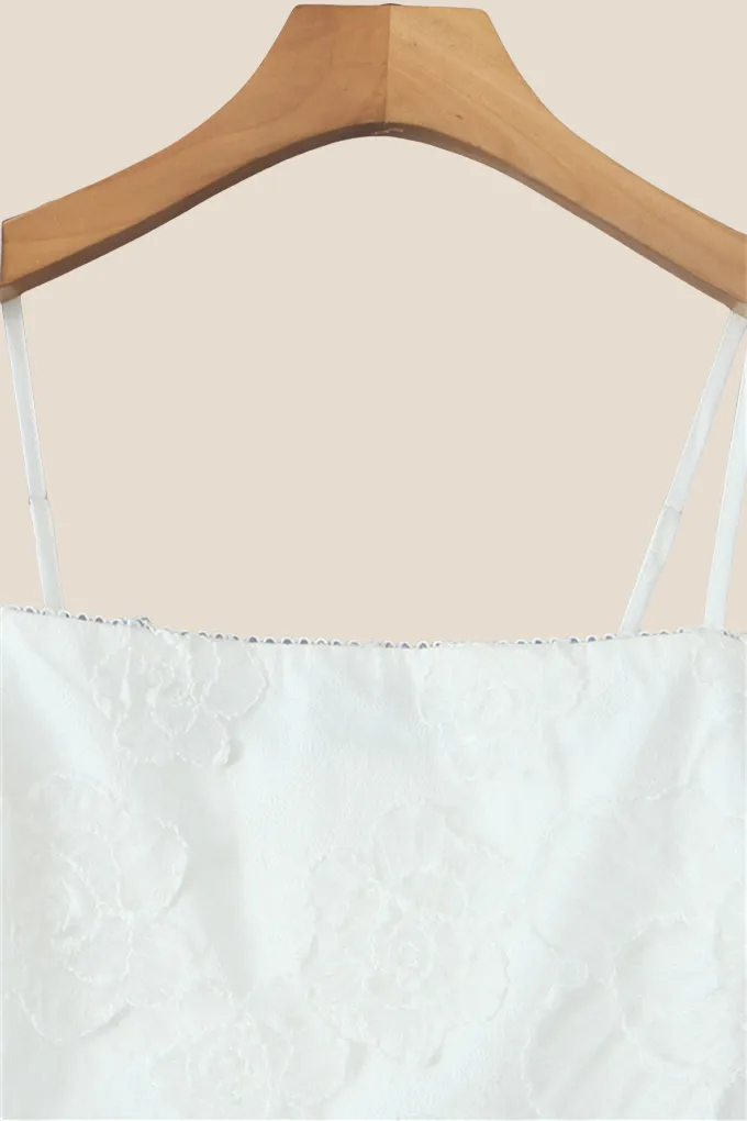 Spaghetti Straps White Lace Sheath Long Dress