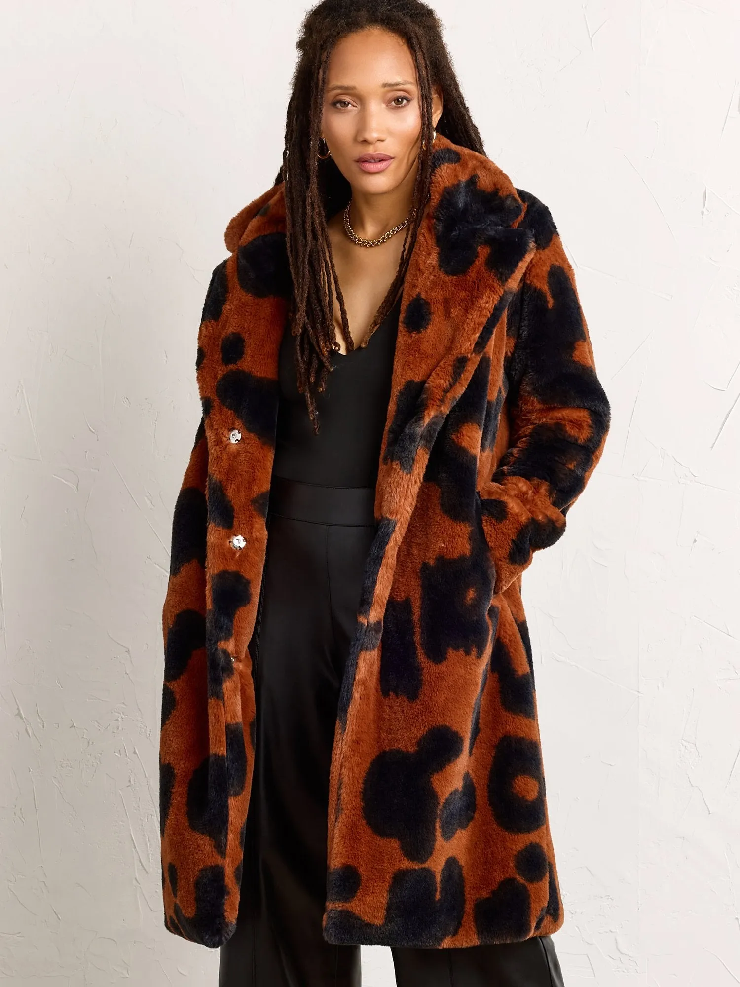 Stoosh Cowhide Print Faux Fur Coat - Brands We Love