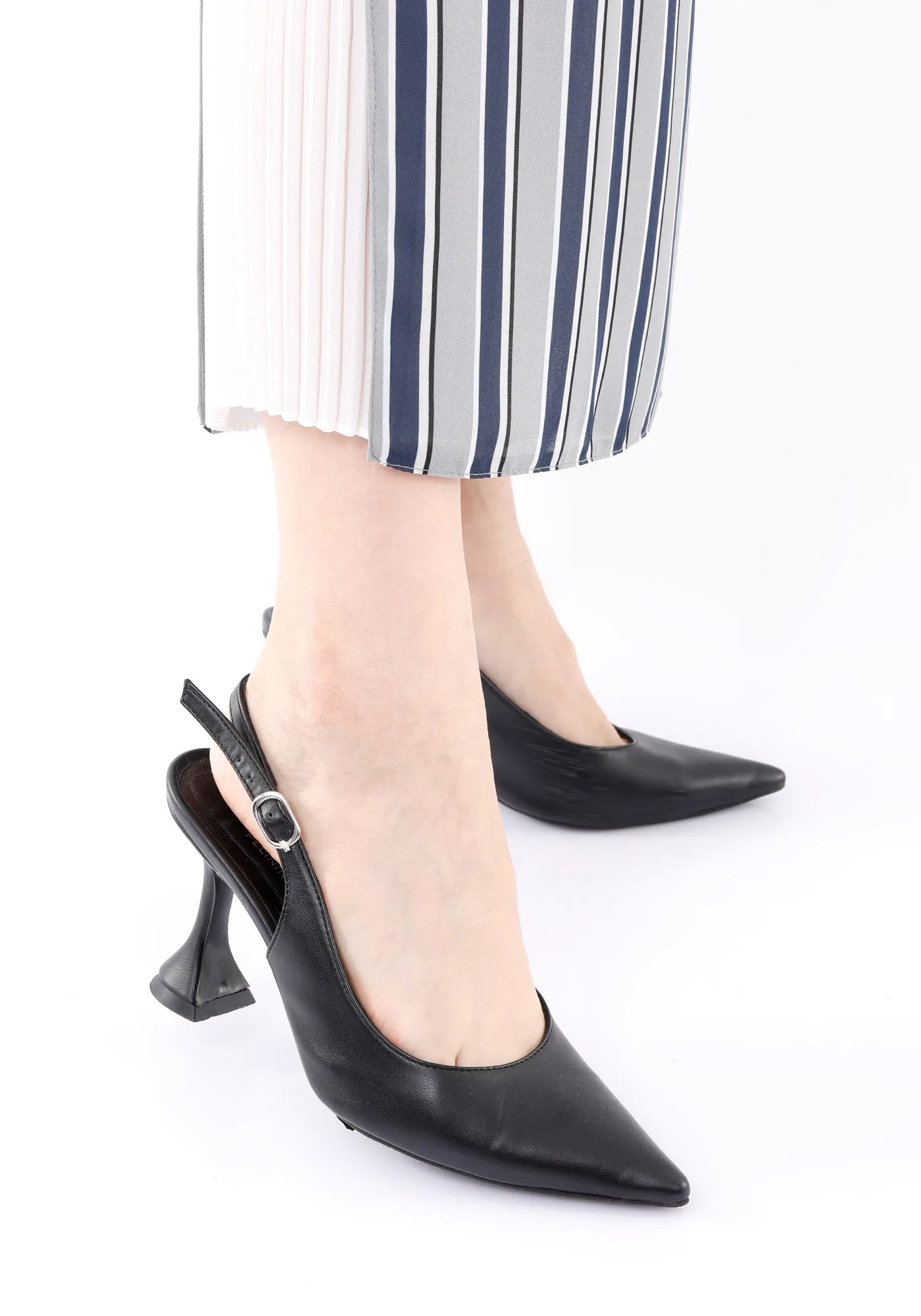 Striped Grey Maxi Pencil Skirt with White Thin Plisse Slit