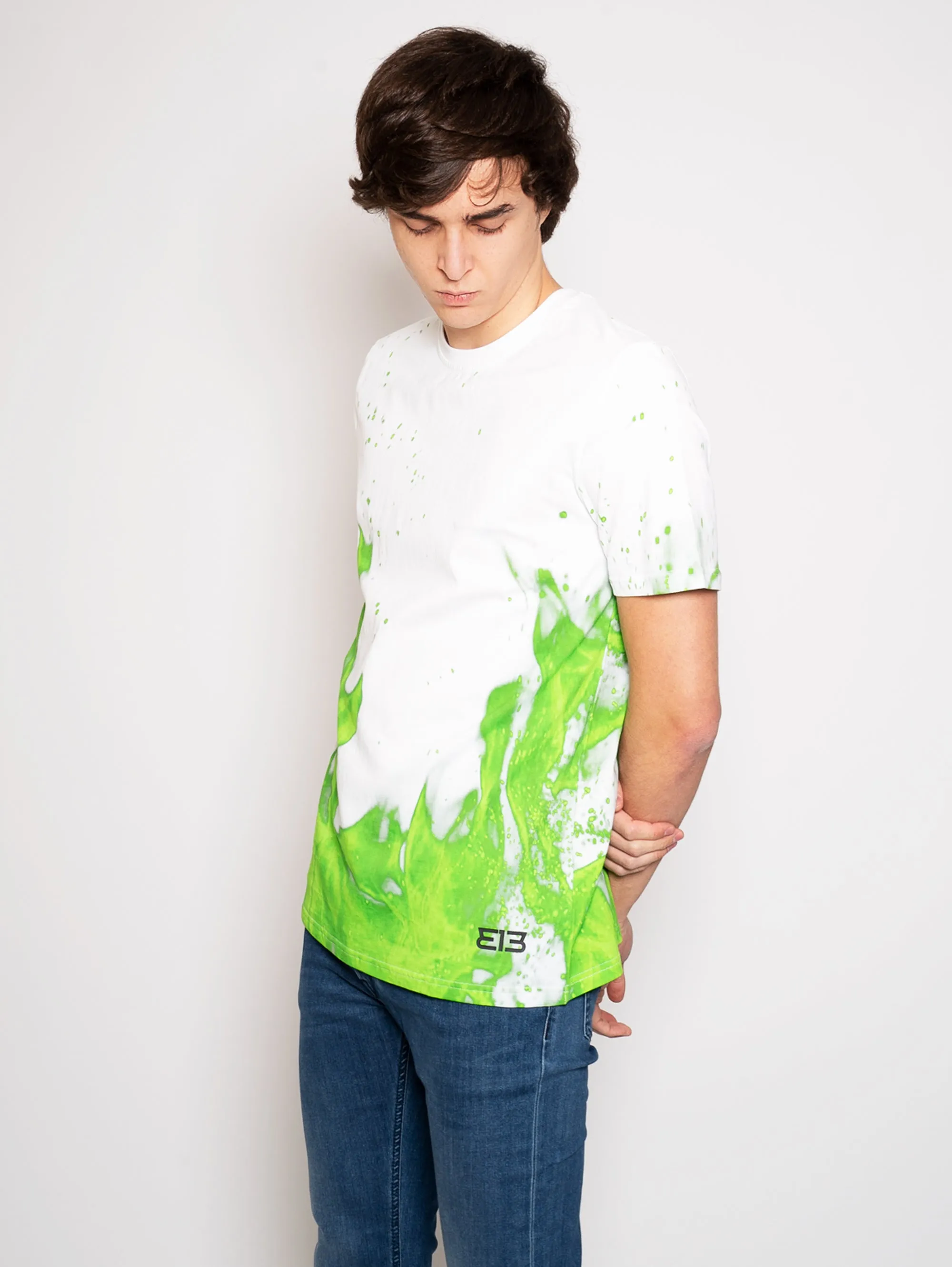 T-shirt con Fiamme Bianco/Verde