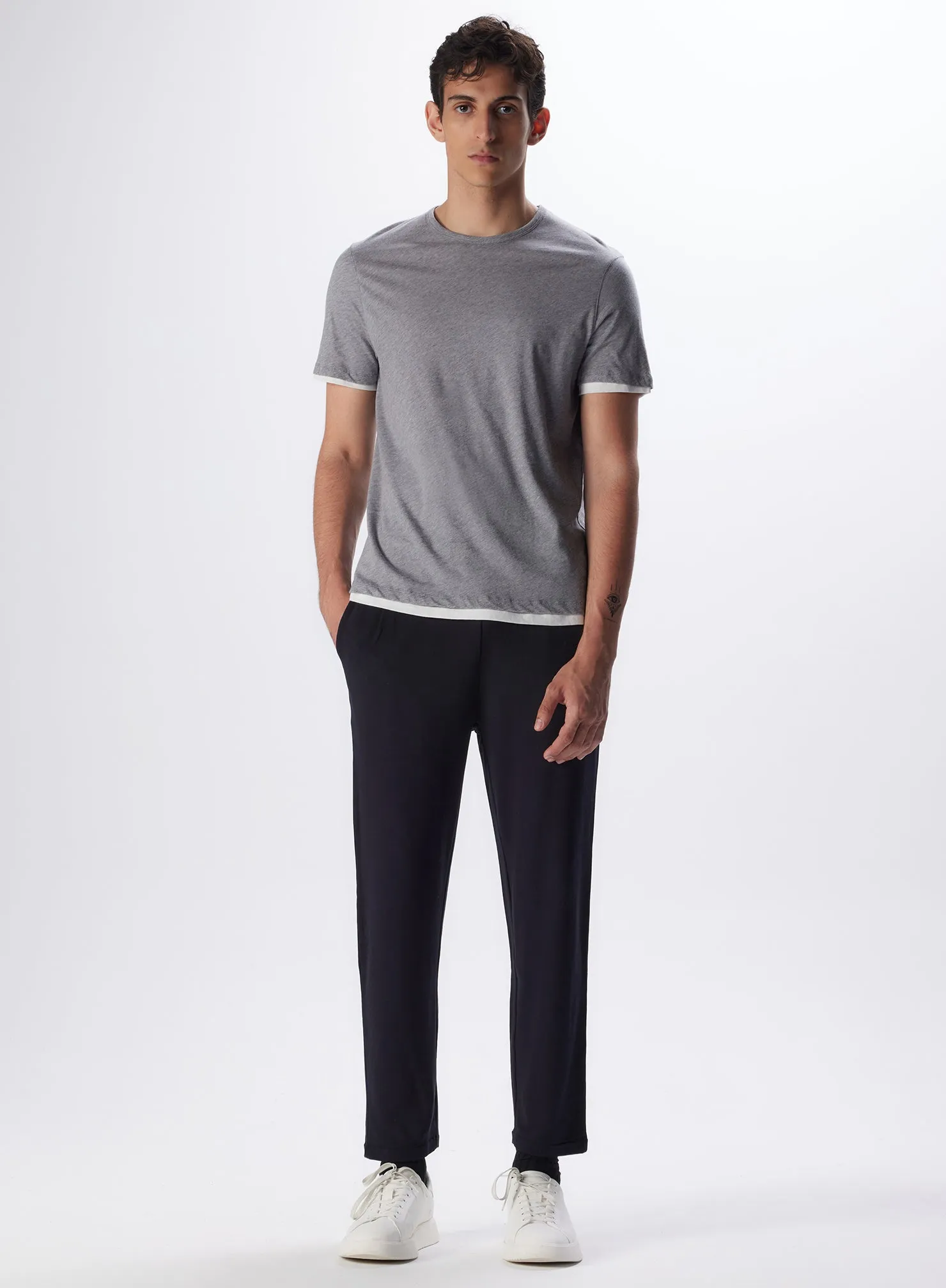 T-shirt Gris chiné / milk Col Rond Manches Courtes en Coton