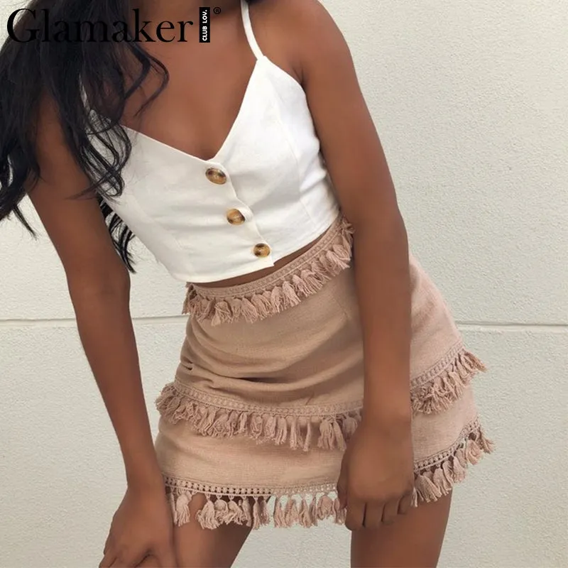 Tassel high waist mini skirt