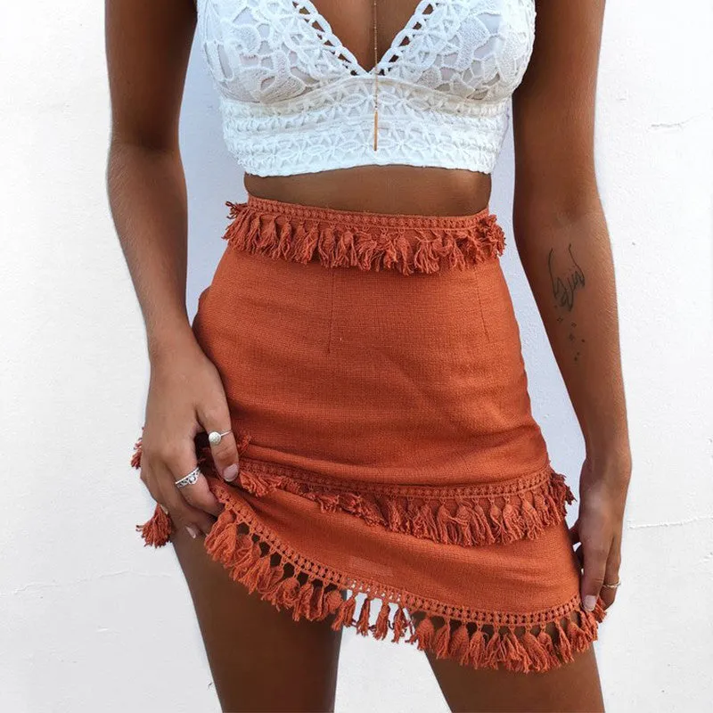 Tassel high waist mini skirt