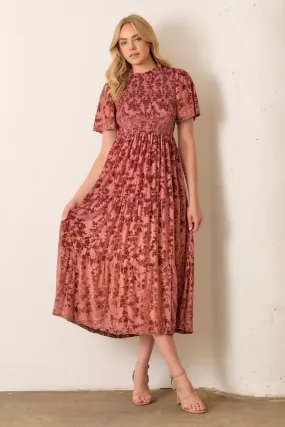 The Gia Printed Velvet Midi Dress in Sienna - FINAL SALE