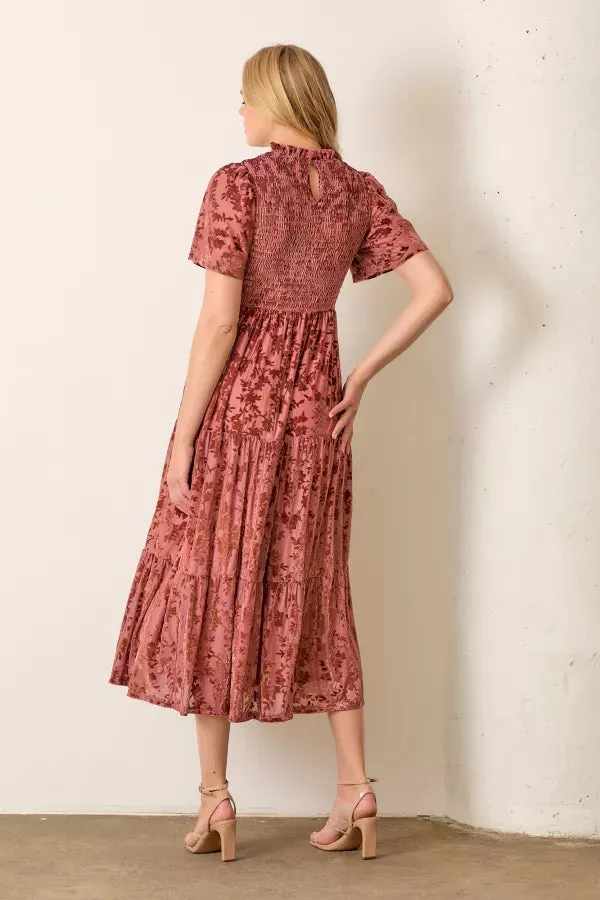 The Gia Printed Velvet Midi Dress in Sienna - FINAL SALE