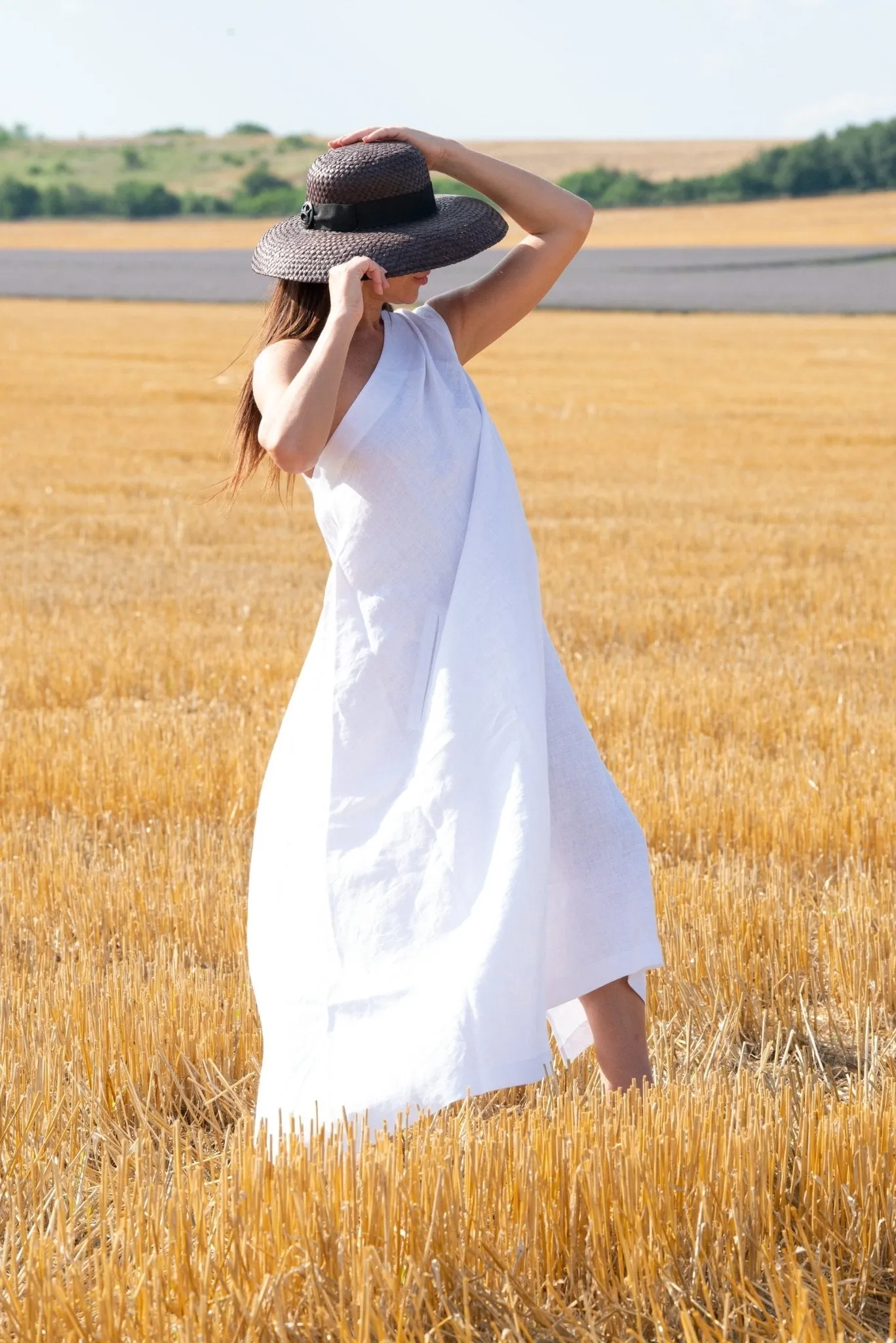 TIFFANY White Linen Dress With One Shoulder