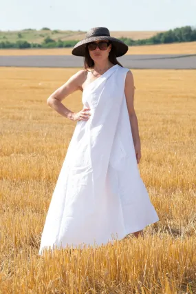 TIFFANY White Linen Dress With One Shoulder