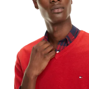 Tommy Hilfiger - Cotton Silk V-Neck Jumper - Red