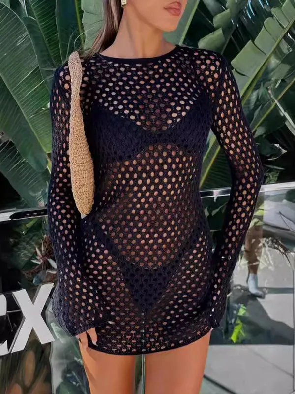 Trendy Open Knit Backless Cover-Up Dress for Summer Fun