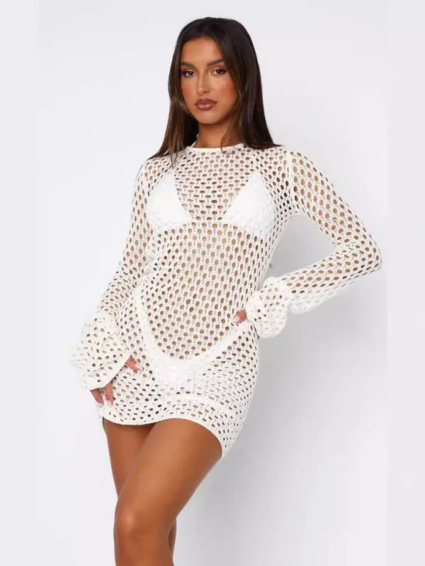 Trendy Open Knit Backless Cover-Up Dress for Summer Fun