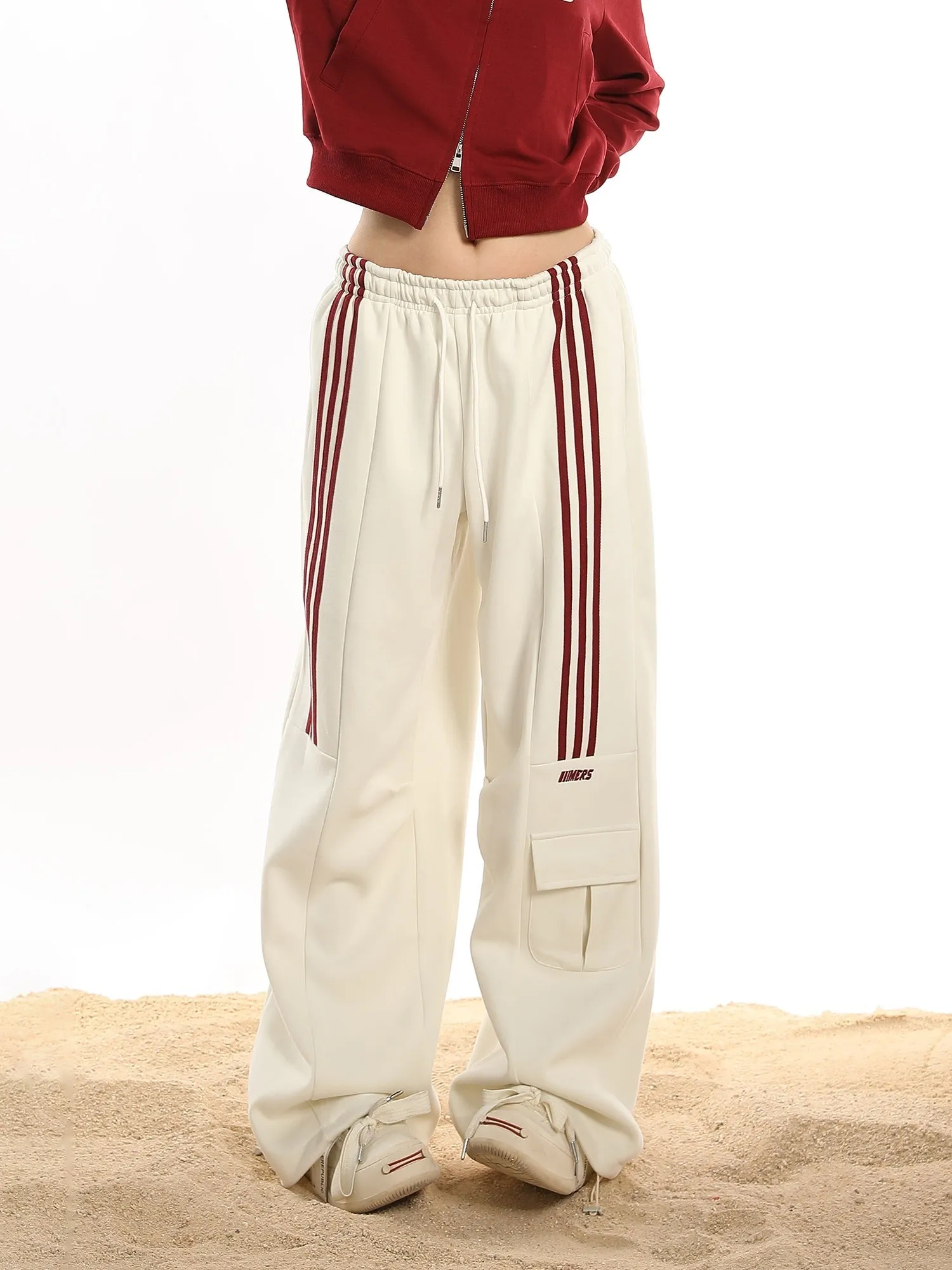 Triple Striped Athletic Wide Leg Pants