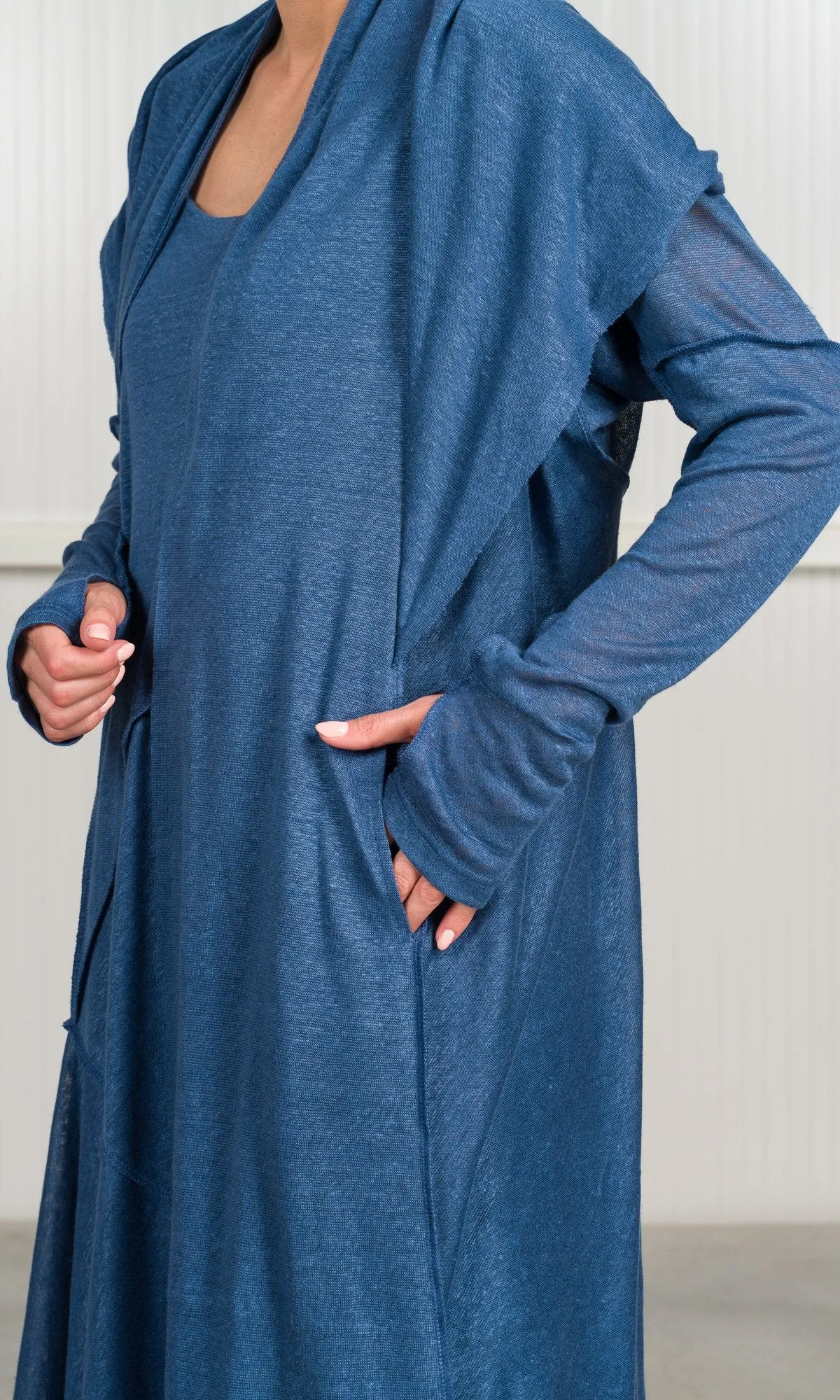 Two-piece Set of Linen Knit Dress and Cardigan